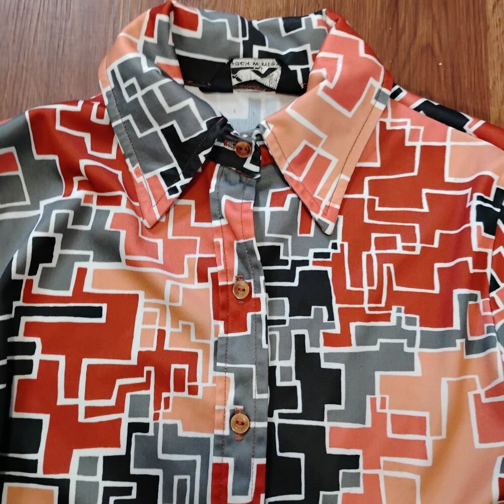 Vintage Jack Winter Abstract Geometric Color Block Disco Shirt